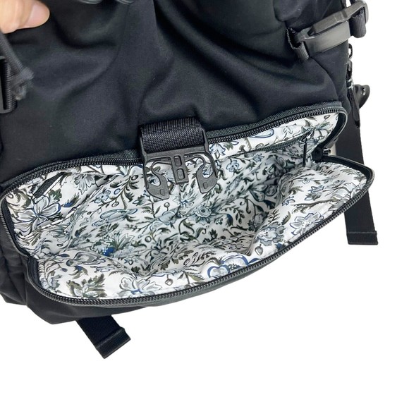Vera Bradley Utility Backpack Black Cinch Close w Flap Blk White Floral Lining main image 4